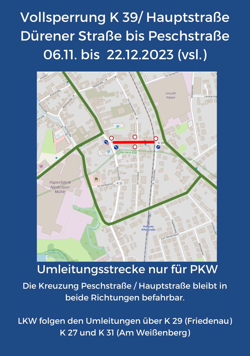Vollsperrung Kreuzau - Umleitungskarte