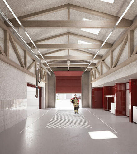 Darstellung der neuen Fahrzeughalle des Feuerwehrgerätehauses in Thum